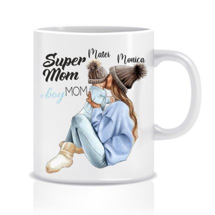 Cana personalizata pentru mamici SuperMOM - boymom