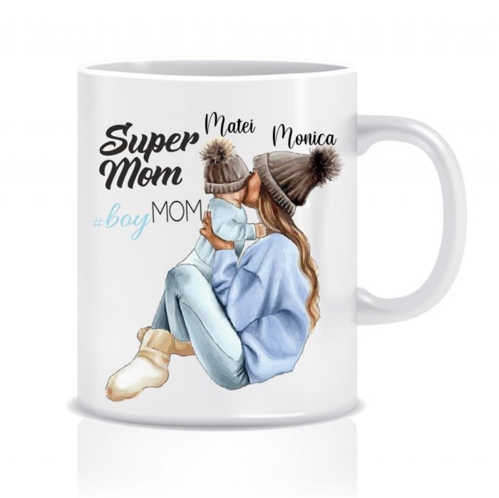 Cana personalizata pentru mamici SuperMOM - boymom