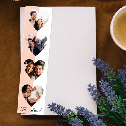 Semn de carte personalizat cu 4 fotografii inima si text