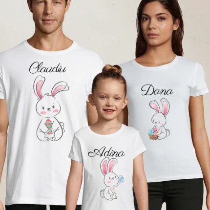 Set de tricouri personalizate pentru familie - iepurasi de Paste