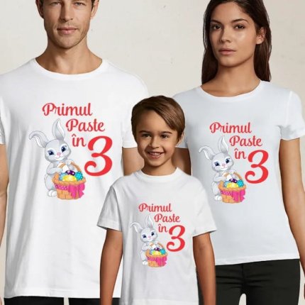 Set de tricouri personalizate Primul Paste in 3 - iepuras