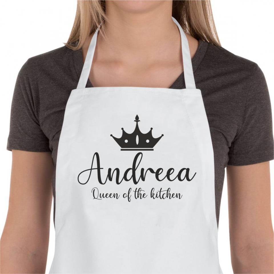  Sort de bucatarie personalizat Queen of the kitchen - Argintiu, Alb 