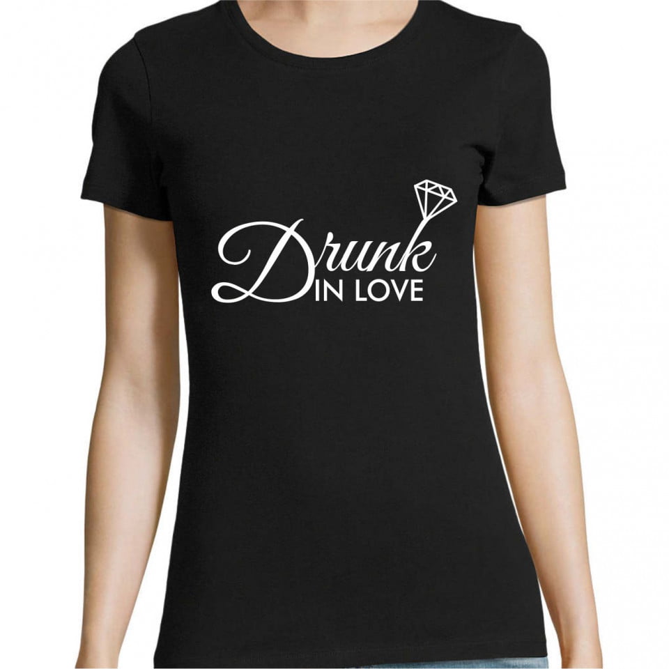 Tricou personalizat Drunk in love - negru, Alb