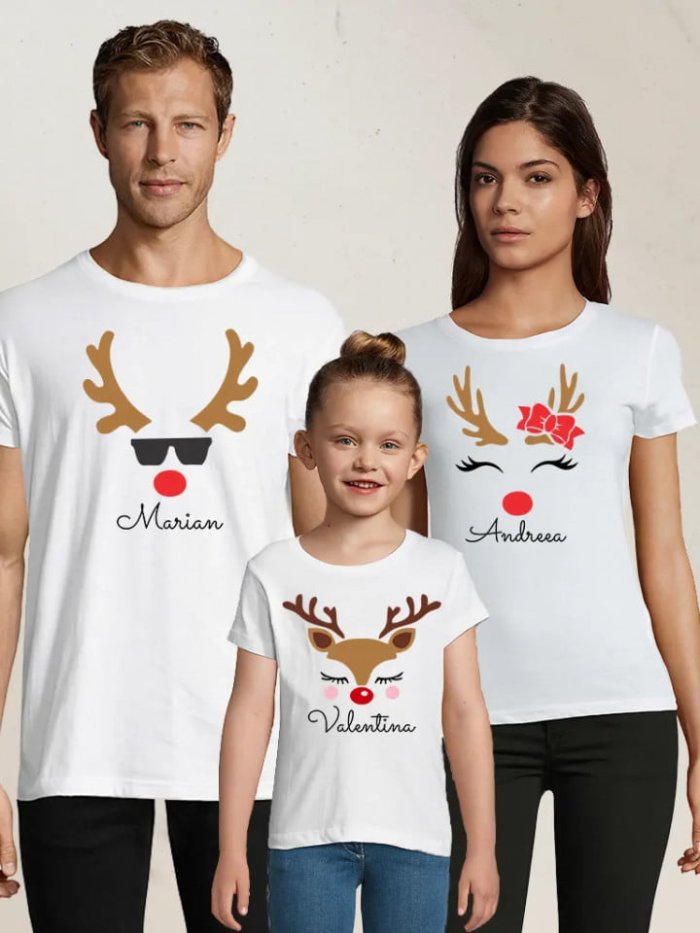 Set de tricouri personalizate pentru familie de Craciun - reni