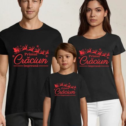 Set de tricouri personalizate pentru familie Primul Craciun