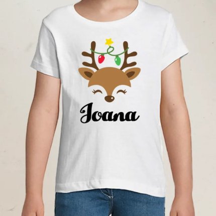 Tricou personalizat pentru copii cu ren de Craciun