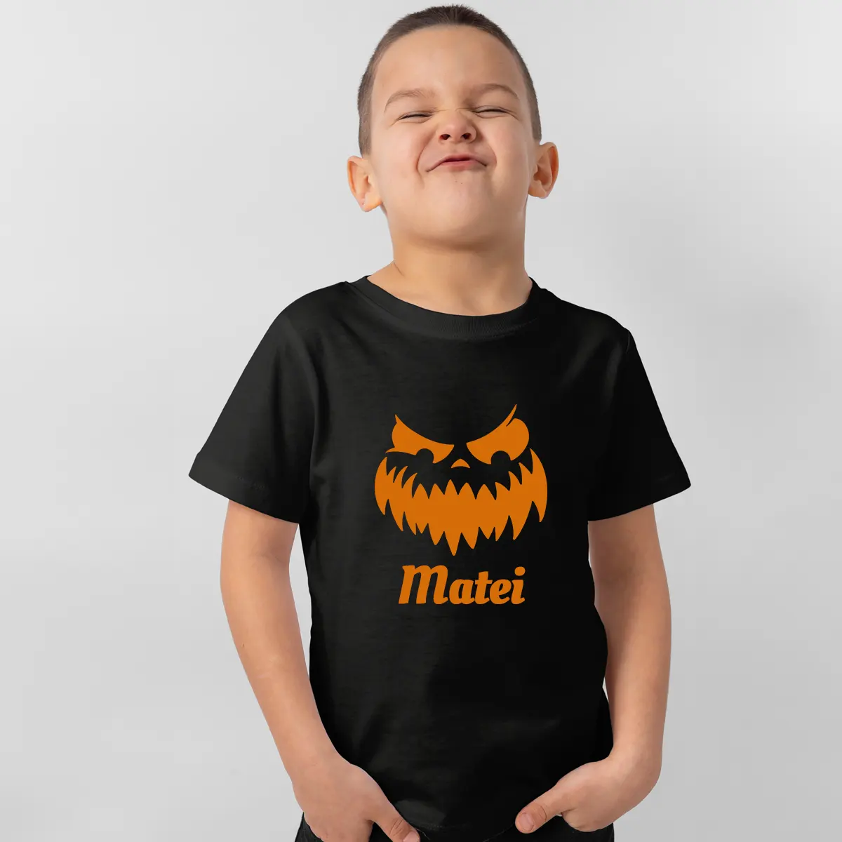 Tricou personalizat pentru copii Scare face Halloween - negru, Alb