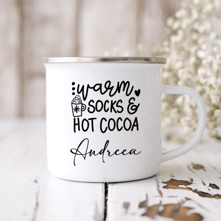 Cana metalica personalizata warm, socks, hot cocoa