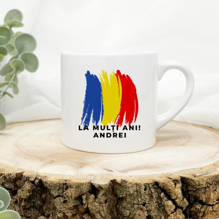 Cana de espresso personalizata cu nume La multi ani, Romania!