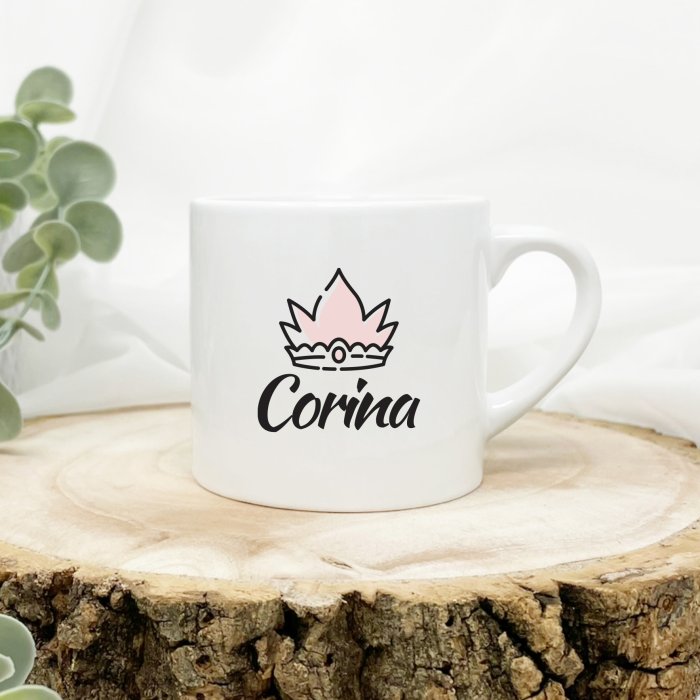Cana de espresso personalizata cu nume Coroana
